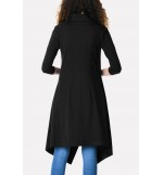 Black Draped Neck Button Casual Asymmetric Coat