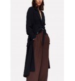 Black Tied Pocket Double Breasted Split Casual Trench Coat