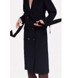 Black Tied Pocket Double Breasted Split Casual Trench Coat