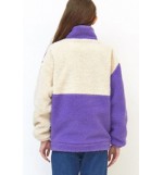 Purple Faux Fur Two Tone Stand Collar Zipper Casual Coat