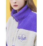 Purple Faux Fur Two Tone Stand Collar Zipper Casual Coat