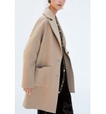 Beige Notched Collar Two Button Pocket Casual Trench Coat