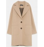 Beige Notched Collar Two Button Pocket Casual Trench Coat