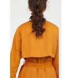 Orange Pocket Tied Casual Trench Coat