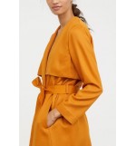 Orange Pocket Tied Casual Trench Coat