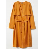 Orange Pocket Tied Casual Trench Coat