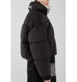 Black Slogan Applique Zip-up Pocket Casual Puffer Coat