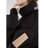 Black Slogan Applique Zip-up Pocket Casual Puffer Coat