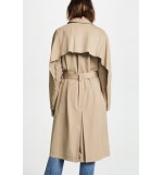 Khaki Notched Belted Casual Long Trench Coat