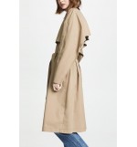 Khaki Notched Belted Casual Long Trench Coat