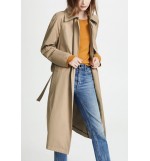 Khaki Notched Belted Casual Long Trench Coat