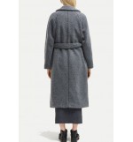 Gray Faux Fur Notched Collar Tied Casual Coat