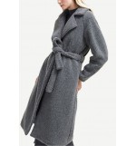 Gray Faux Fur Notched Collar Tied Casual Coat