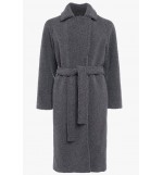 Gray Faux Fur Notched Collar Tied Casual Coat