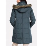 Gray Faux Fur Trim Hood Pocket Horn Buckle Casual Parka Coat