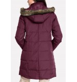 Dark-red Faux Fur Trim Hood Pocket Horn Buckle Casual Parka Coat