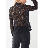 Black Lapel Sexy Lace Shirt