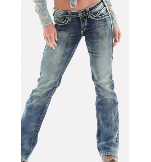 Low Rise Wash Denim Stretchy Casual Jeans