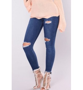 Ripped Distressed Raw Hem Casual Jeans