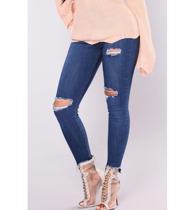 Ripped Distressed Raw Hem Casual Jeans