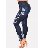 Floral Embroidered Ripped Distressed Casual Jeans