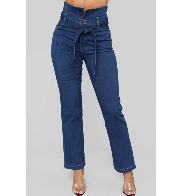 Belted Stretchy Casual Jeans