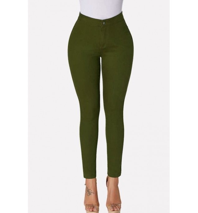 Army-green Pocket Casual Skinny Jeans