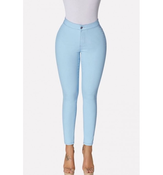 Light-blue Pocket Casual Skinny Jeans