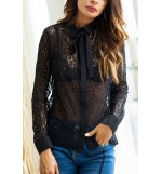 Black Tied Neck Sexy Lace Blouse