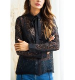 Black Tied Neck Sexy Lace Blouse