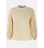 Lace Crochet Mock Neck Puff Sleeve Casual Blouse