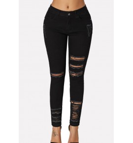 Black Ripped Distressed Casual Jeans