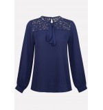 Lace Crochet Tied Neck Casual Blouse