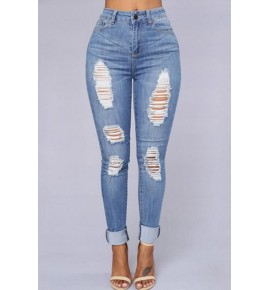 Light-blue Ripped Distressed Casual Jeans