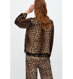 Leopard Lace Splicing Tied Casual Blouse