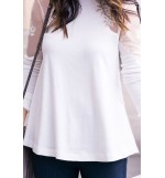 White Floral Lace Mesh Splicing Casual Blouse