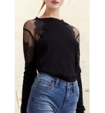 Floral Lace Mesh Splicing Casual Blouse