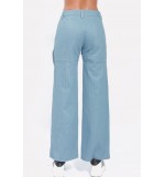 Light-blue Button Pocket Tied Casual Wide Leg Jeans