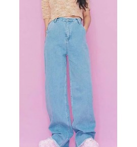 Wash Denim Pocket Casual Wide Leg Jeans