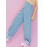 Wash Denim Pocket Casual Wide Leg Jeans