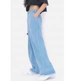 Wash Denim Pocket Casual Wide Leg Jeans