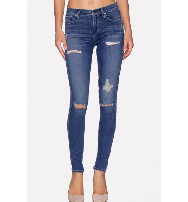 Blue Ripped Distressed Skinny Casual Jeans