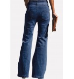 Blue Pocket Tied Casual Flare Jeans