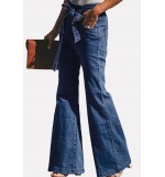 Blue Pocket Tied Casual Flare Jeans