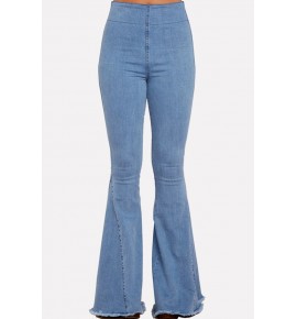 Blue Raw Hem Casual Flare Jeans