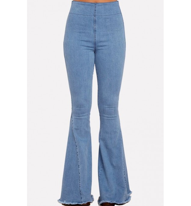 Blue Raw Hem Casual Flare Jeans