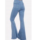 Blue Raw Hem Casual Flare Jeans