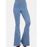 Blue Raw Hem Casual Flare Jeans