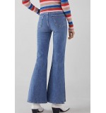 Blue Slit Hem Casual Flare Jeans