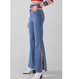 Blue Slit Hem Casual Flare Jeans